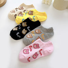 5pairs Girls Kids Bear Pattern Ankle Socks Breathable Low Cut Boat Socks