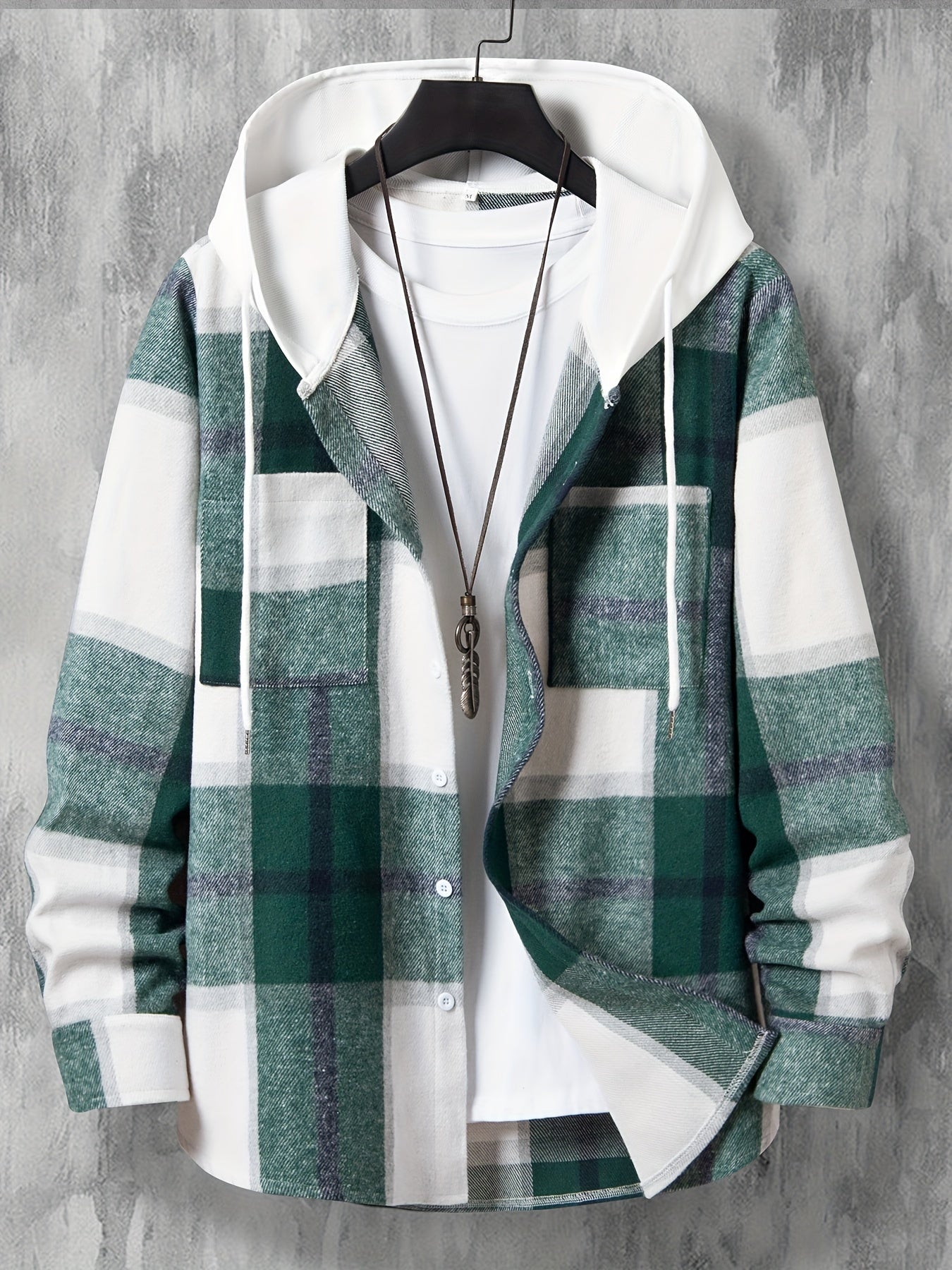 Men's Hooded Plaid Long Shirt for Autumn