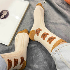 Bear Print Socks Women's Mid Tube Stockings