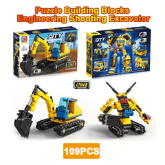 4 IN 1 Engineering Building Blocks Roller Dump Truck Mixer Excavator Model Robot
