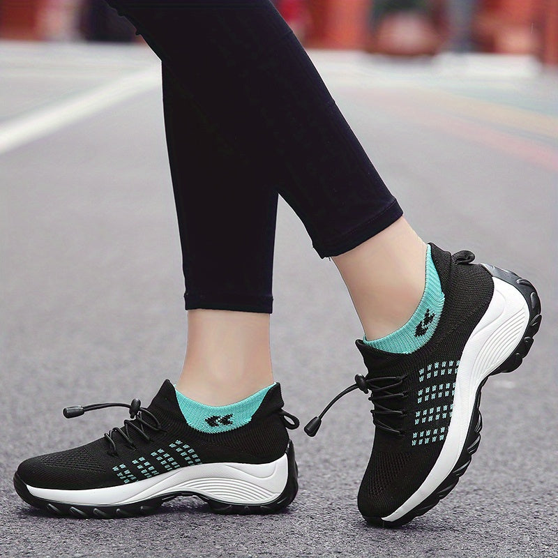 Women's Lace Up Flying Woven Walking Shoes Non Slip Chunky Sneakers