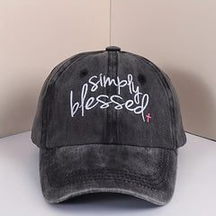Simply Blessed Embroidery Baseball Cap Washed Distressed Sun Hat Adjustable