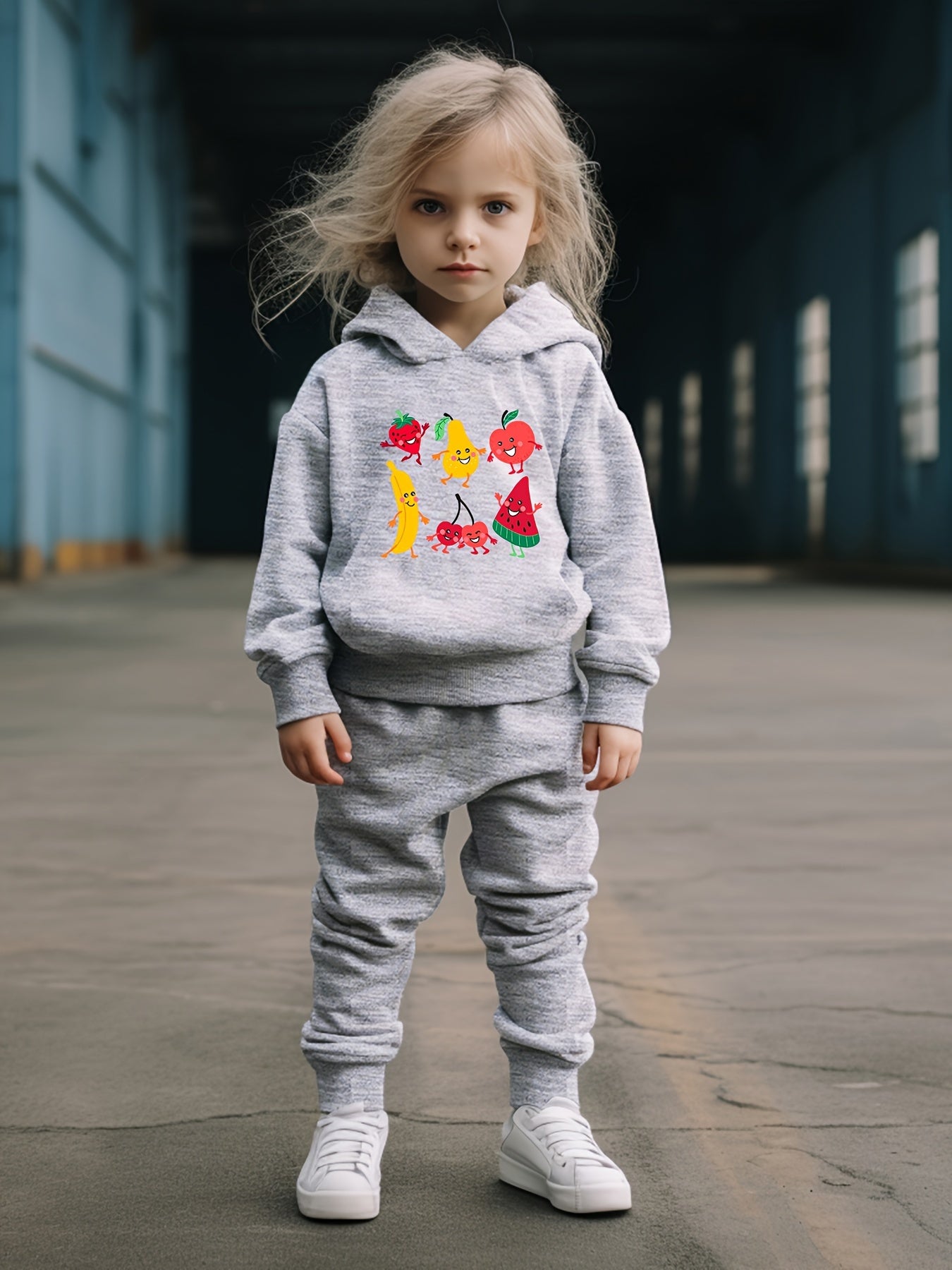 OERYUI 2pcs Fruit Print Hoodies Pants Set Girls Boys Spring Fall Sports