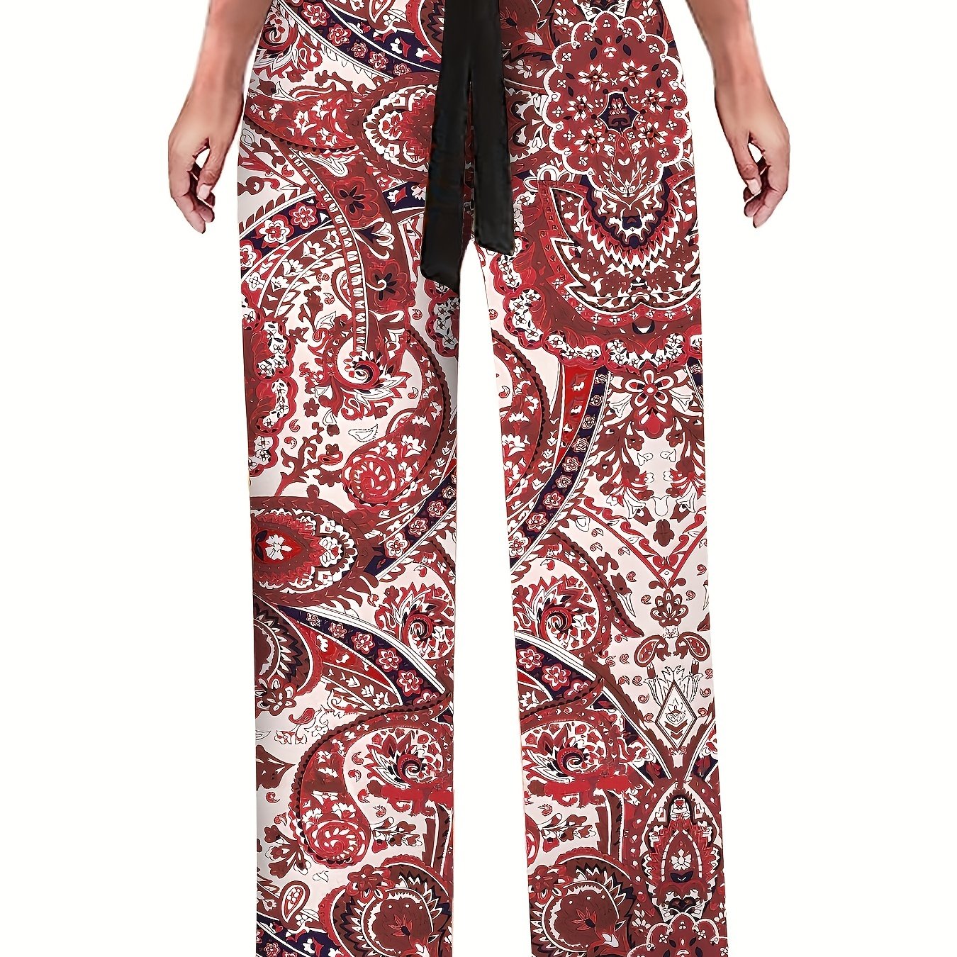 Spring & Summer Allover Print High Waist Wide Leg Pants