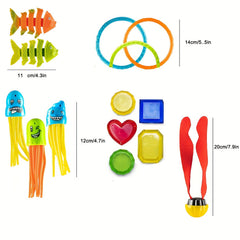 Diving Pool Toy Set - Underwater Swim Pool Games - Beach Dive Sticks Rings