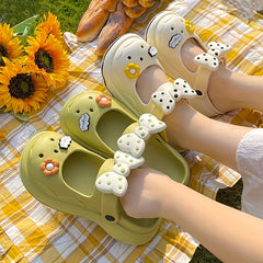 Women's Bowknot Platform Clogs Hollow Out Summer Beach Shoes