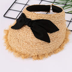 Bow Decor Straw Visor Hat Wide Brim Summer Sun Hats Outdoor UV Protection