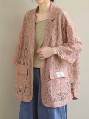 Lace Open Front Blazer Casual Lapel Blazer For Spring & Summer