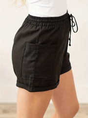 Solid Patch Pockets Shorts Drawstring Casual Shorts