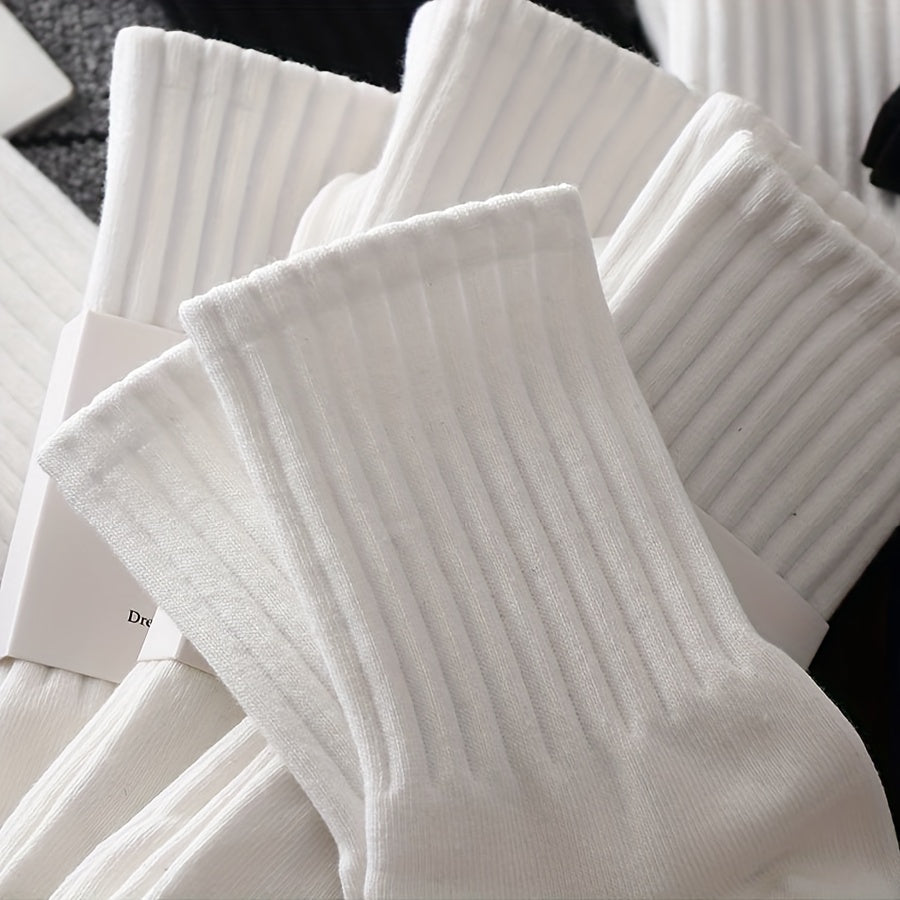 6 Pairs Ribbed Mid Tube Socks Women's Stockings