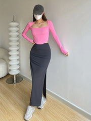 Solid Split Bodycon Skirt Slim High Waist Spring & Summer Women's Clothing