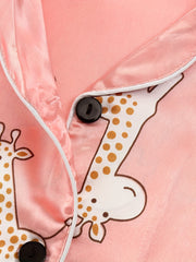 Giraffe Pattern Family Pajamas V-Neck Top & Shorts Set