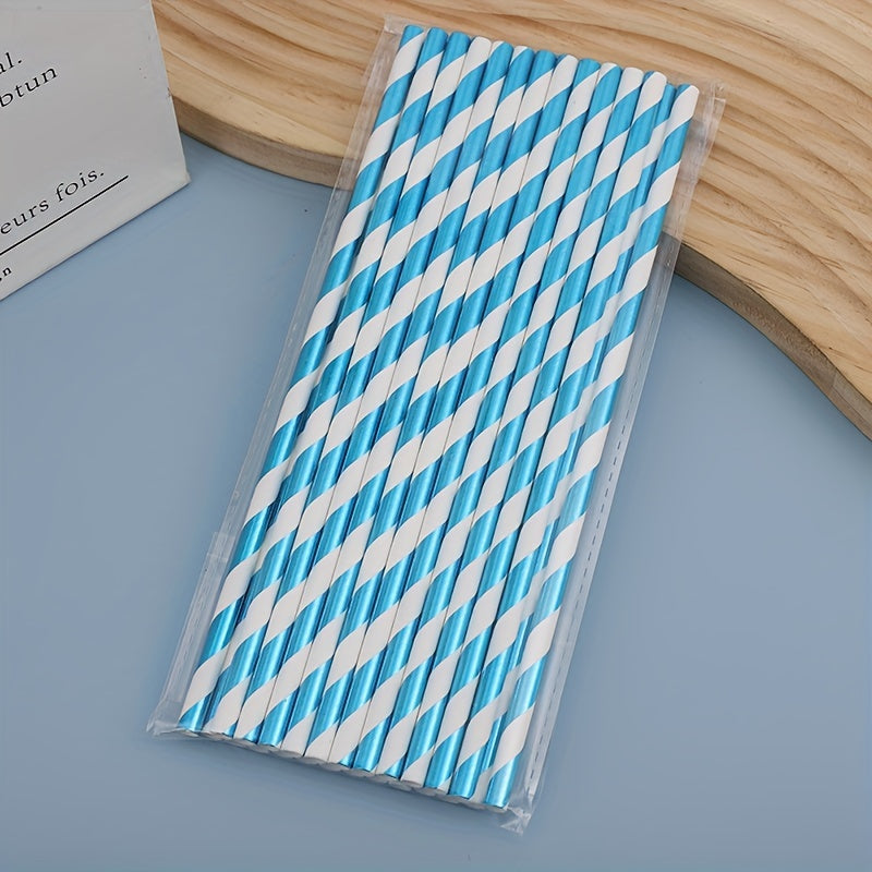 25pcs Glossy Spiral Stripes Paper Straws Disposable Drinking Straws