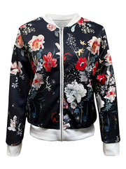 Floral Print Zipper Jacket Spring & Fall Women's Clothing