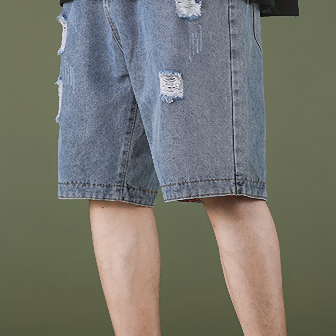 Ripped Denim Shorts Men's Casual Street Style Distressed Denim Shorts
