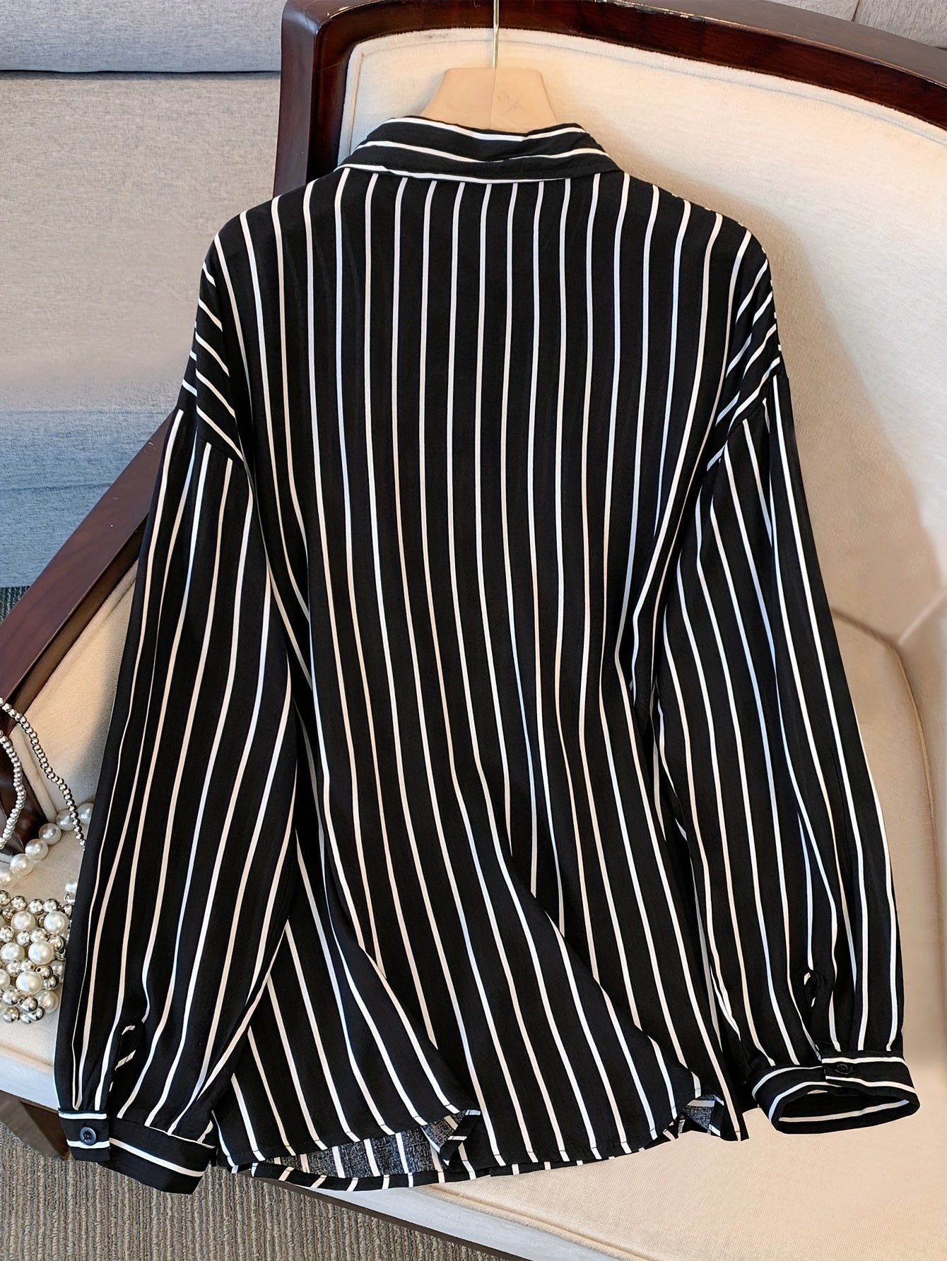 Stripe Print Button Up Long Sleeve Blouse