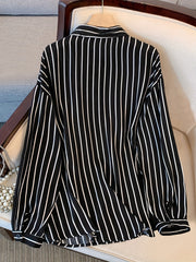 Stripe Print Button Up Long Sleeve Blouse