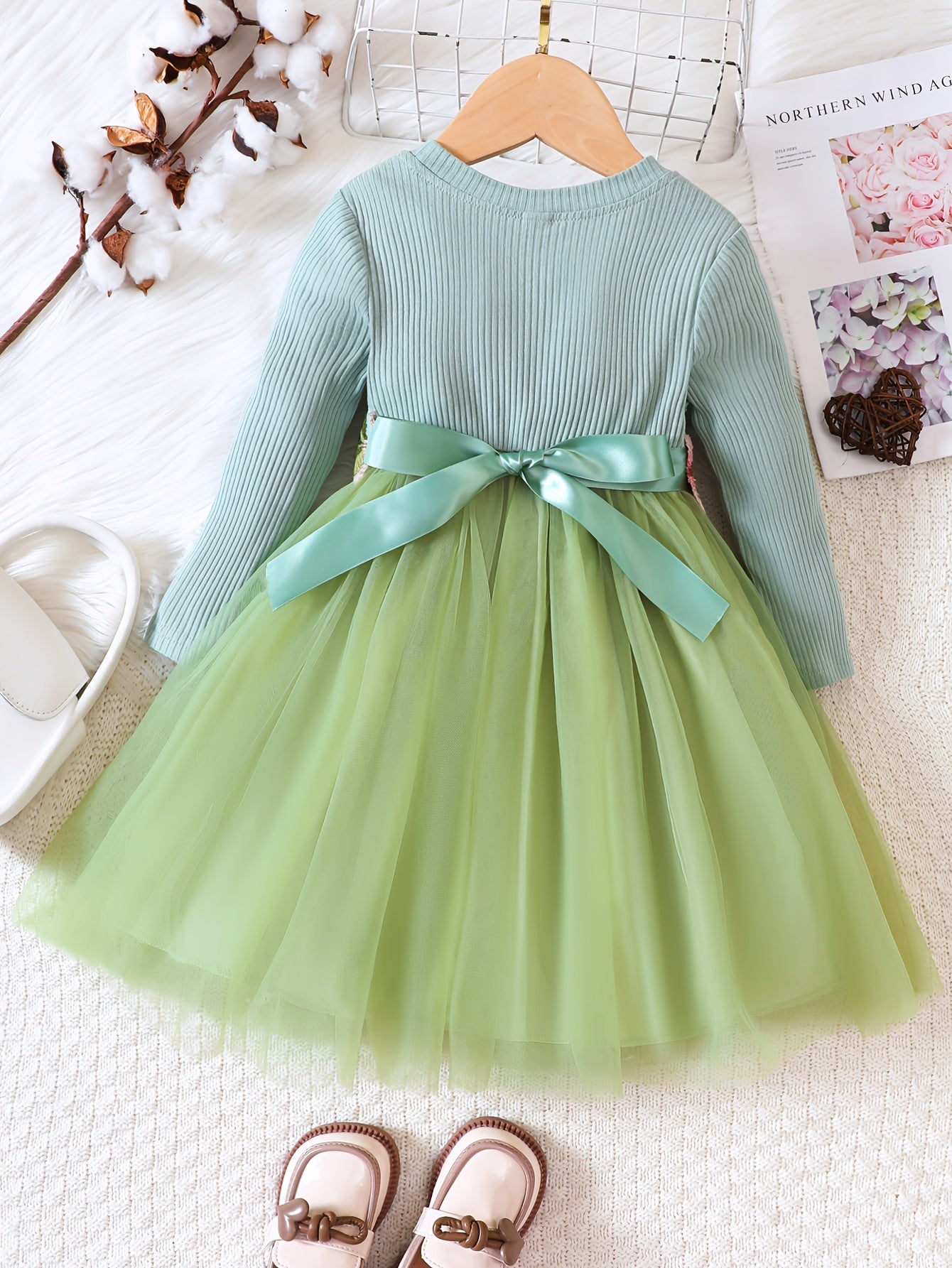 Girls Flowers Embroidered Belt Mesh Tutu Dress