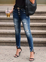 Distressed Skinny Fit Jeans Ripped High Waist Stretchy Denim Pants