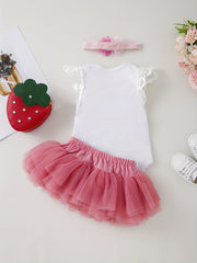 Baby Birthday Party Holiday Clothes Flutter Sleeve Romper & Princess Dress Set