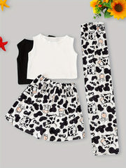 Cow Print Pajama Set Tank Top & Shorts Women's Sleepwear