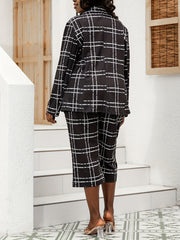 Grid Print Blazer & Pants Suit Sets