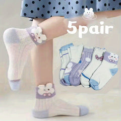 5 Pairs Kids Socks Flowers Pattern Girls Spring Summer Children Baby Girl Clothi
