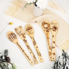 5pcs Sunflower Bamboo Utensils Set, Halloween Decorative Wooden Cooking Tools