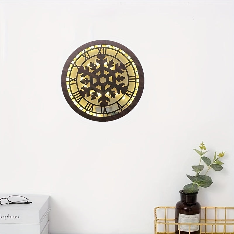 Children's Room Decoration Wall Clock LED Light Retro Wooden Sign