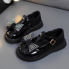 Rhinestone Bow Princess Shoes for Girls Soft Slip-on Loaders