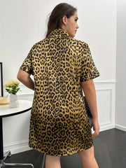Leopard Print Nightshirt Short Sleeve Button Up