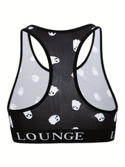 Halloween Sports Bra Women's Plus Ghost Print Letter Tape