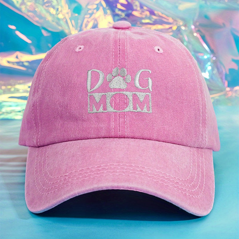 Washed Embroidery DOG MOM Baseball Cap Outdoor Sunscreen Peaked Cap