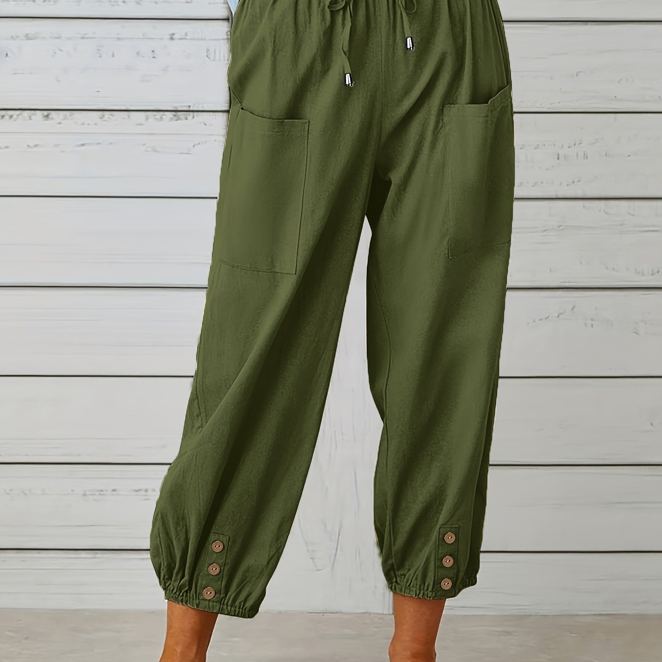 Solid Drawstring Cropped Pants Casual Elastic Waist Pants