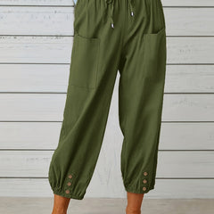 Solid Drawstring Cropped Pants Casual Elastic Waist Pants