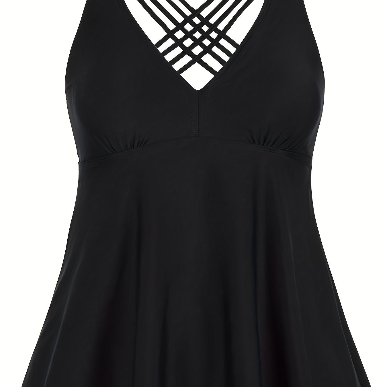 Modest Tankini Set V Neck Crisscross Back Top & Panty Swimsuit