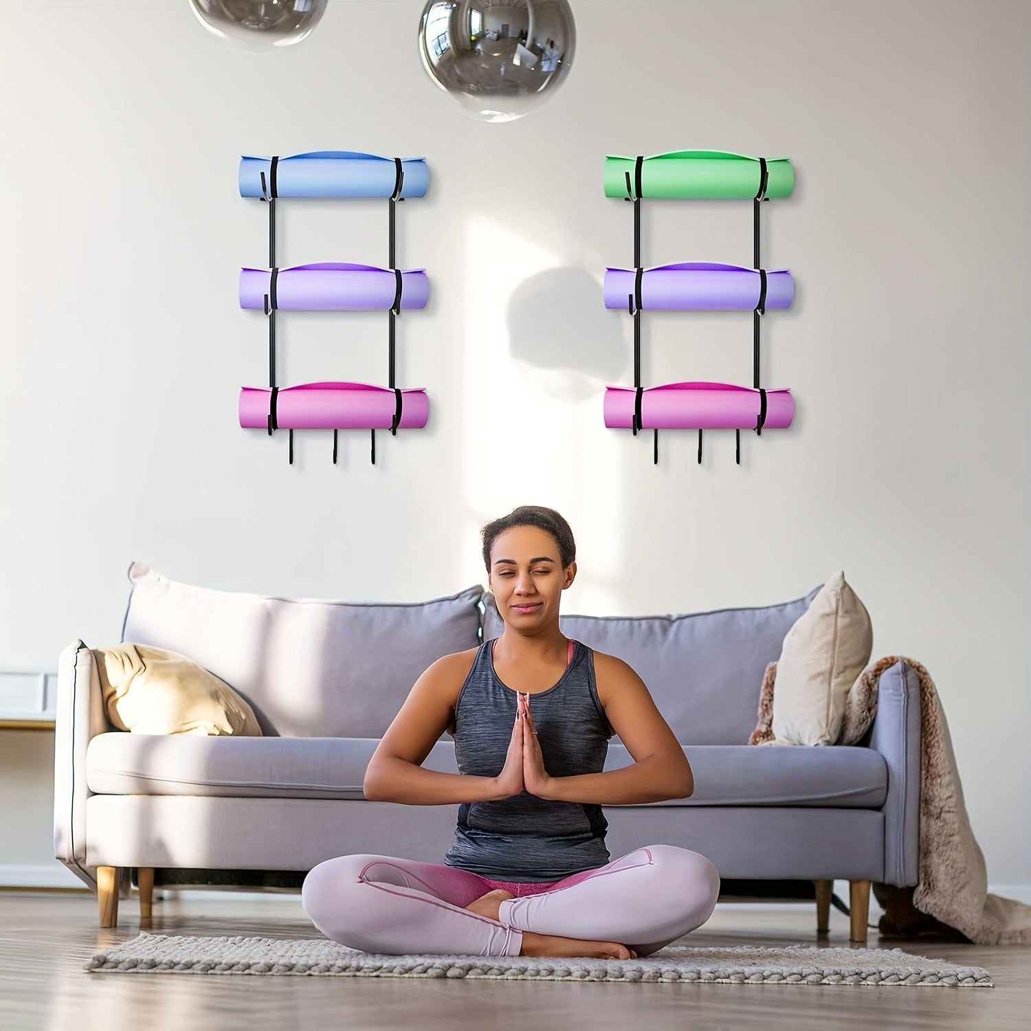 Wall Mount Yoga Mat Holder Rack 3 Layer Gym Storage