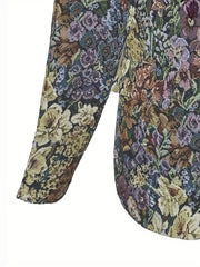Floral Print Lapel Blazer Vintage Open Front Outerwear