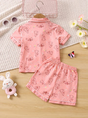 Toddler Girls Easter Rabbit Pajama Set V Neck Button Top & Shorts Sleepwear