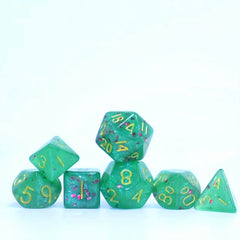 7pcs Mini Dice Game Set Green Glitter Polyhedral Role Play Game
