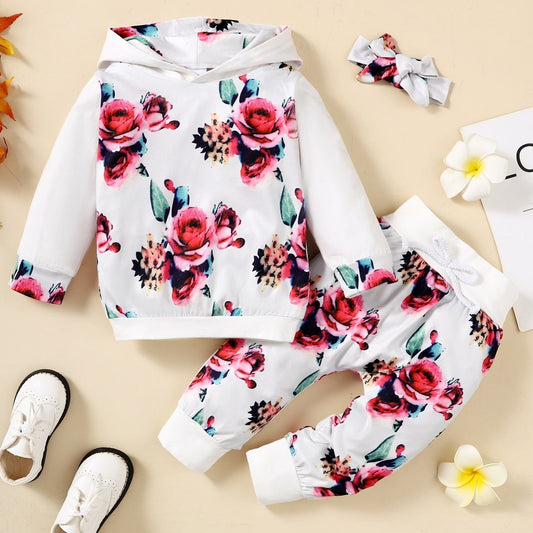 Christmas 3pcs Baby Floral Hooded Long Sleeve & Sweatpant Set
