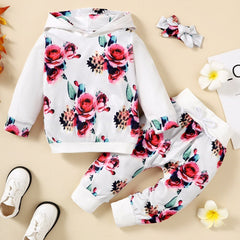 Christmas 3pcs Baby Floral Hooded Long Sleeve & Sweatpant Set