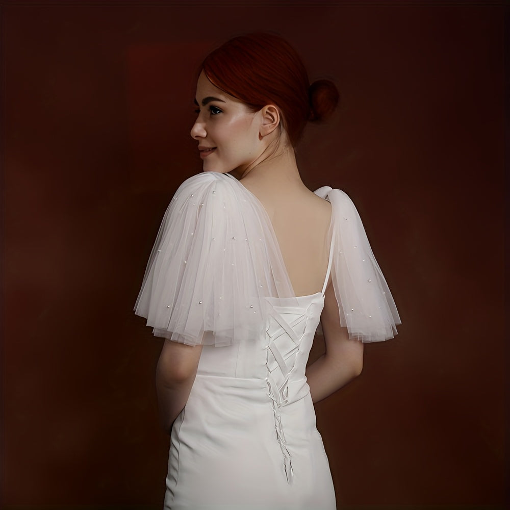 European & American Bridal Wedding Attire with Removable Pearl Shawls