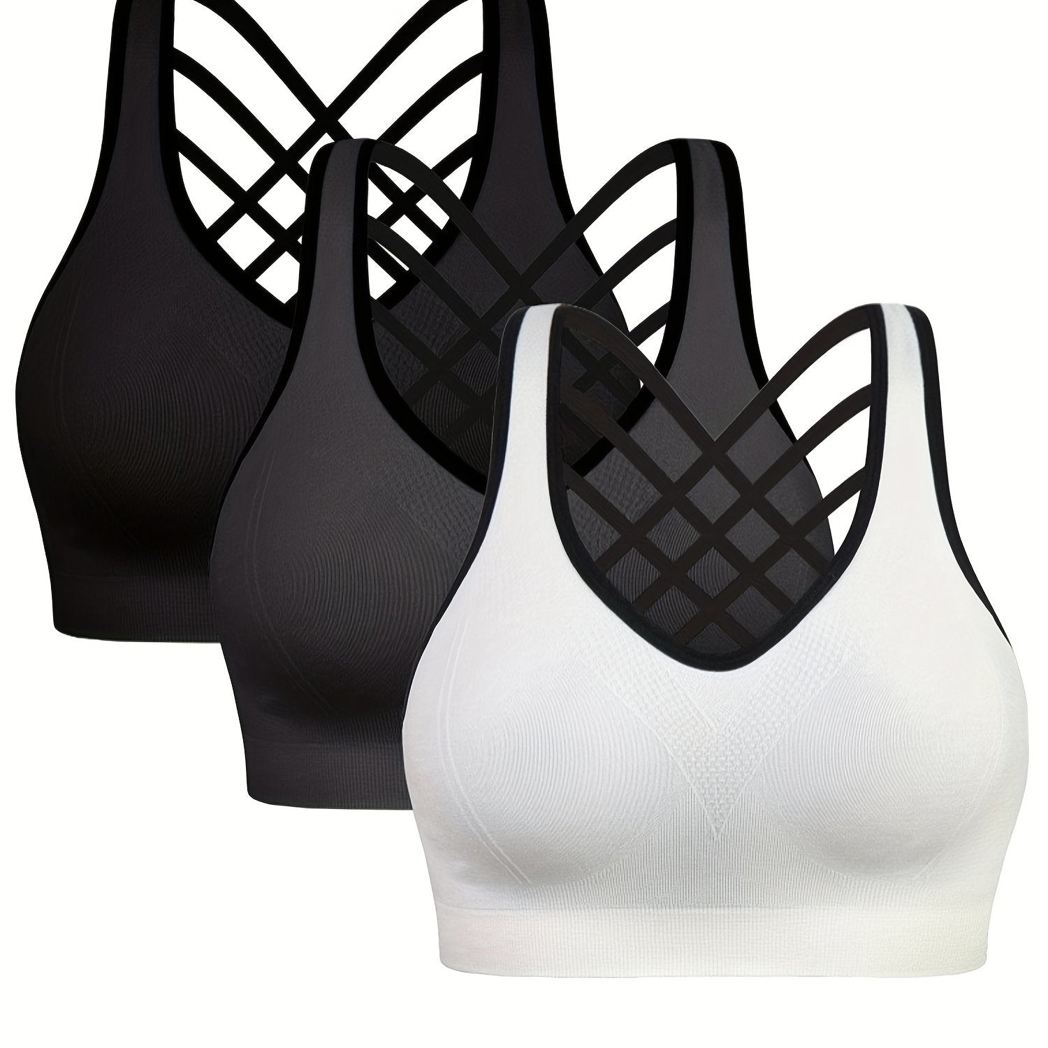 3pcs Criss Cross Back Sports Bras Yoga Tank Bra