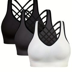3pcs Criss Cross Back Sports Bras Yoga Tank Bra
