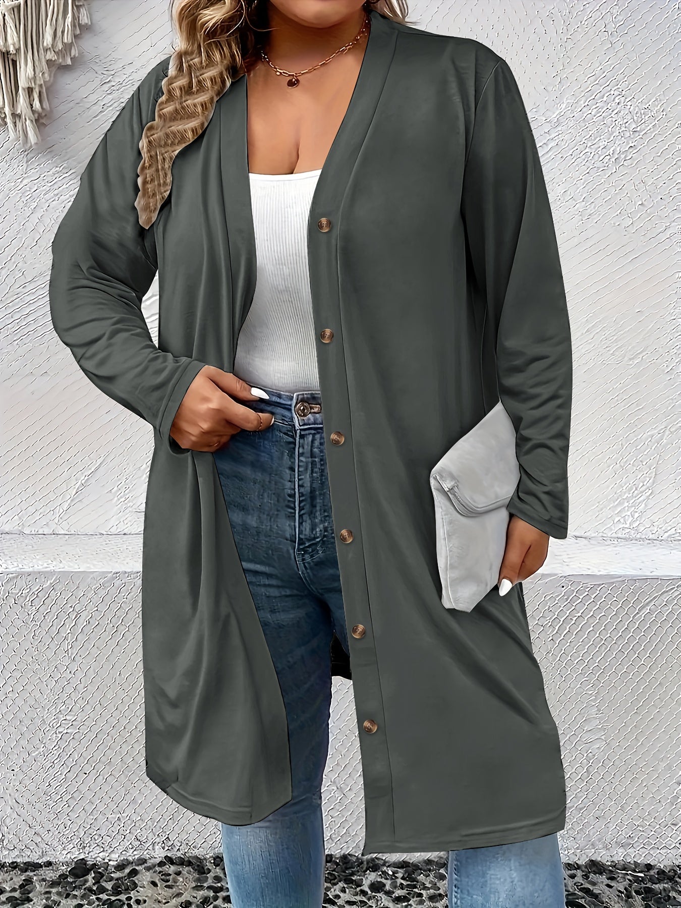 Solid Long Sleeve Button Up Cardigan