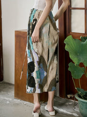 Tie Front Skirt All Over Print Vacation Skirt for Spring & Summer