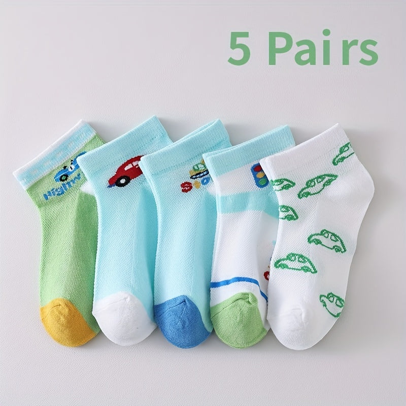 5Pairs Children's Cartoon Car Ankle Socks For Four Seasons