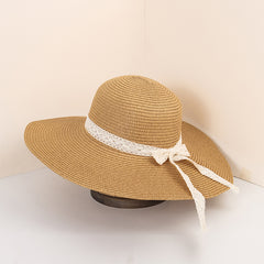 Lace Bow Straw Hat Big Brim Holiday Sun Hat For Women Girls