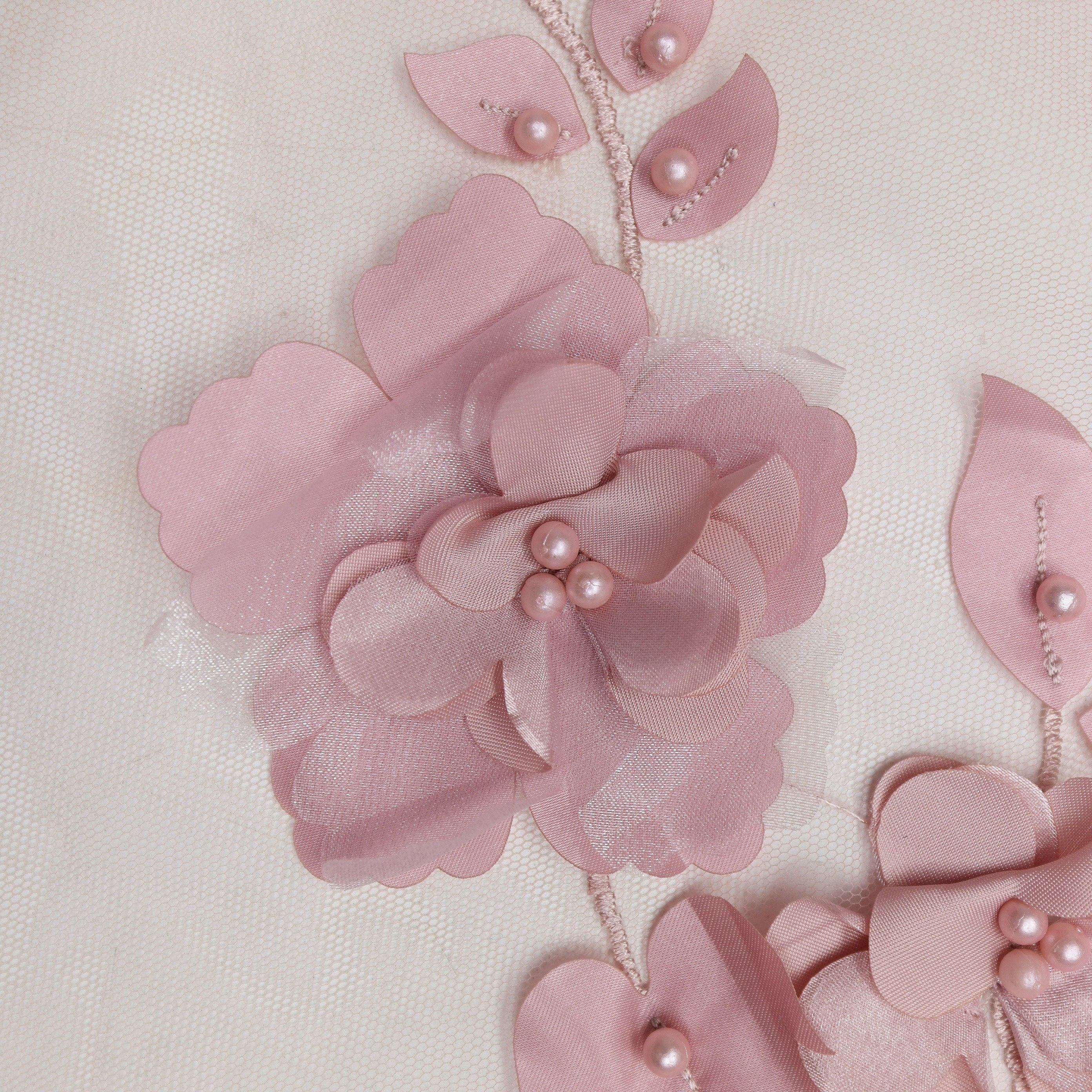 1pc 3D Applique Flowers Pearls Lace Fabrics DIY Dress Making